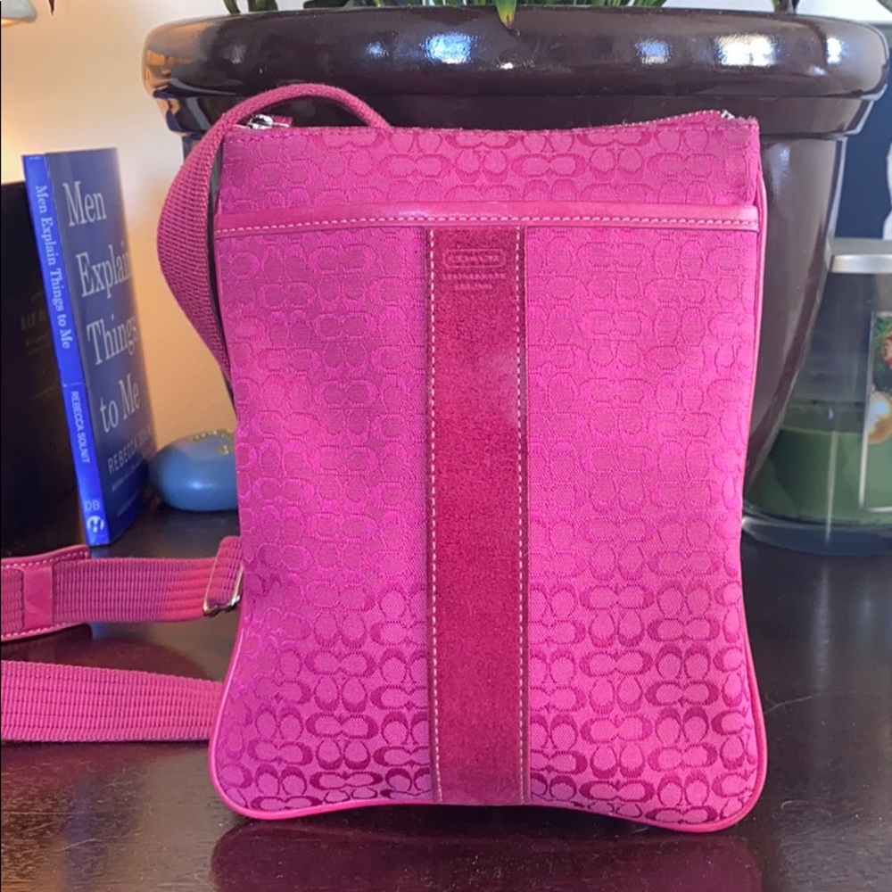 Coach signature canvas and suede crossbody bag